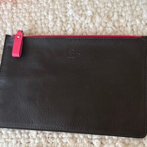 Valentino Black Leather Pouch with Pink Zipper
